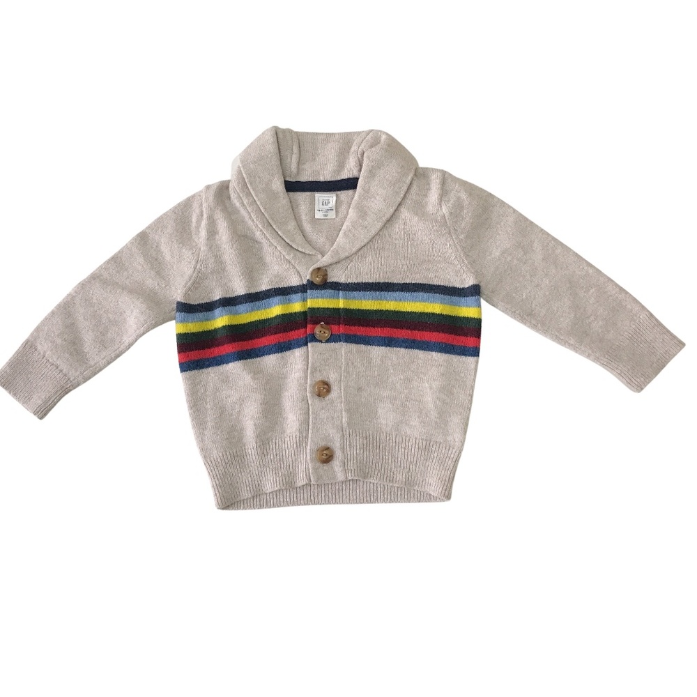 GAP Kids Beige Sweater with Rainbow Stripes